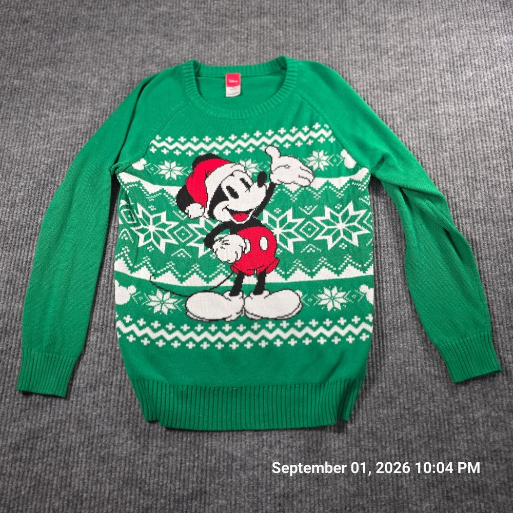 Disney Mickey Mouse Christmas Sweater Green Fair Isle Holiday Knit XXL